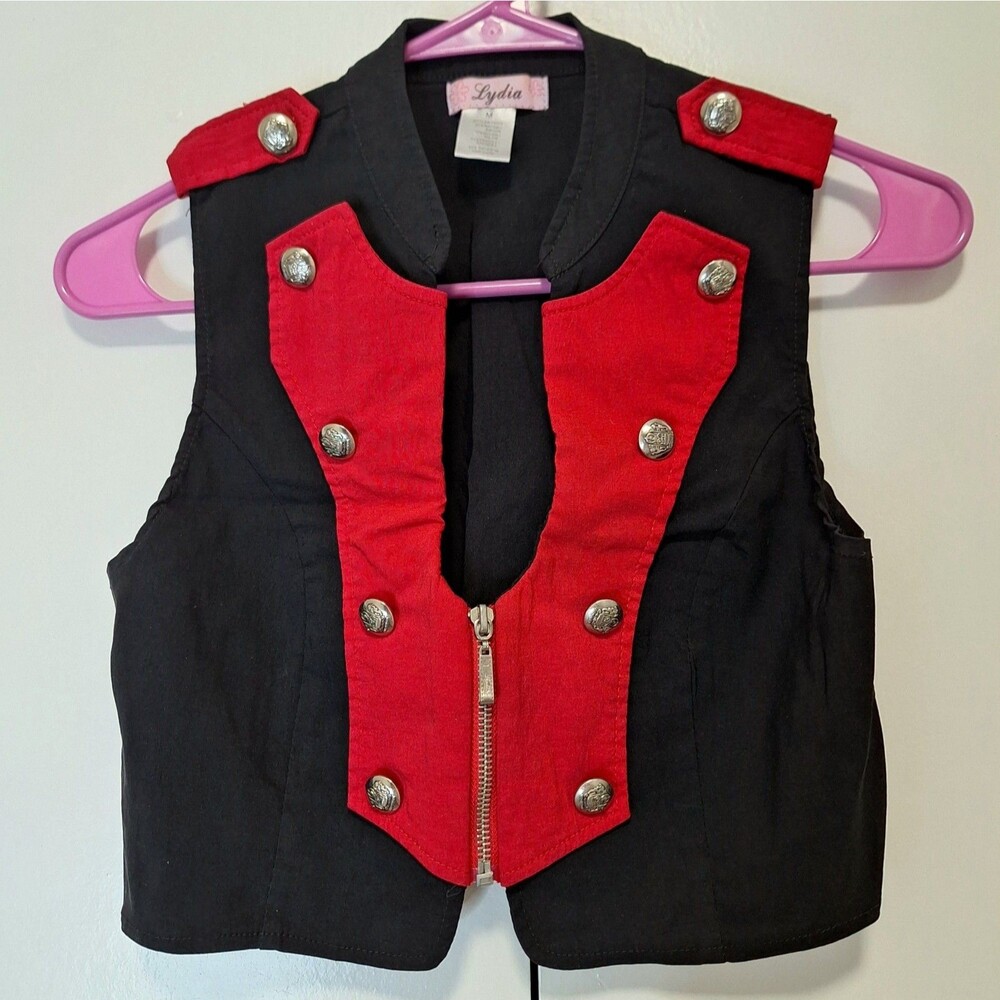 Lydia y2k Vtg Red Black Cropped Vest with Metal Buttons Women's Sz Medium